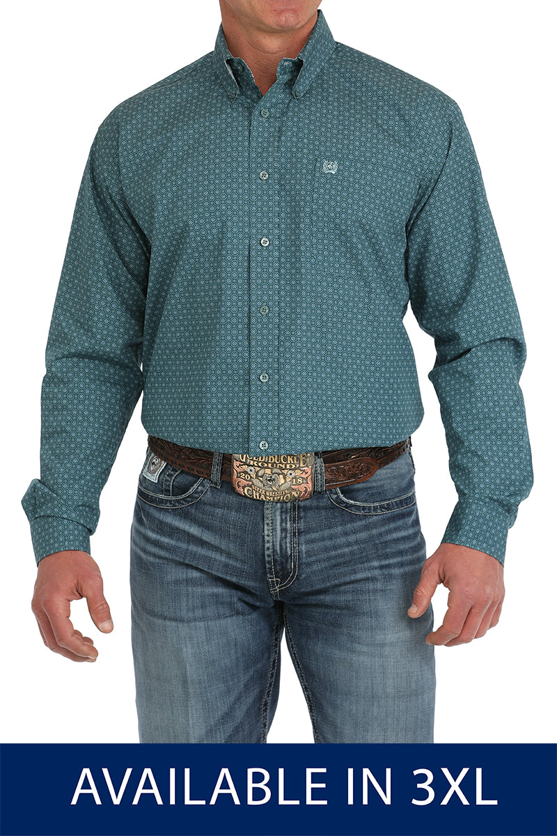 Cinch Men's Green Pattern Long Sleeve Shirt Big and Tall MTW105890X