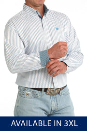 Cinch Men's Striped Blue Long Sleeve Shirt Plus MTW106085X