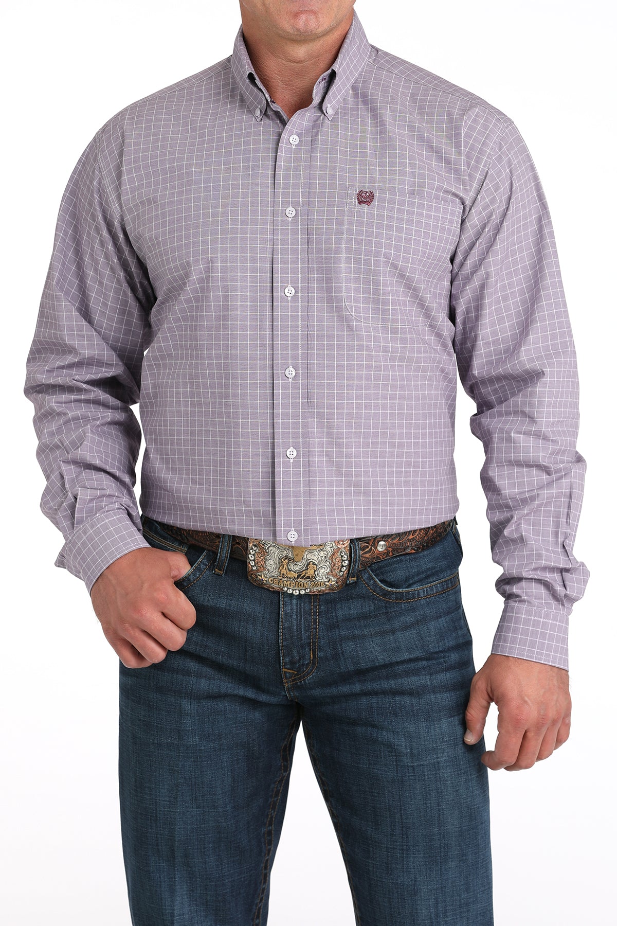 Cinch Men's Lilac Window Pane Plaid Button Down Shirt MTW1105976