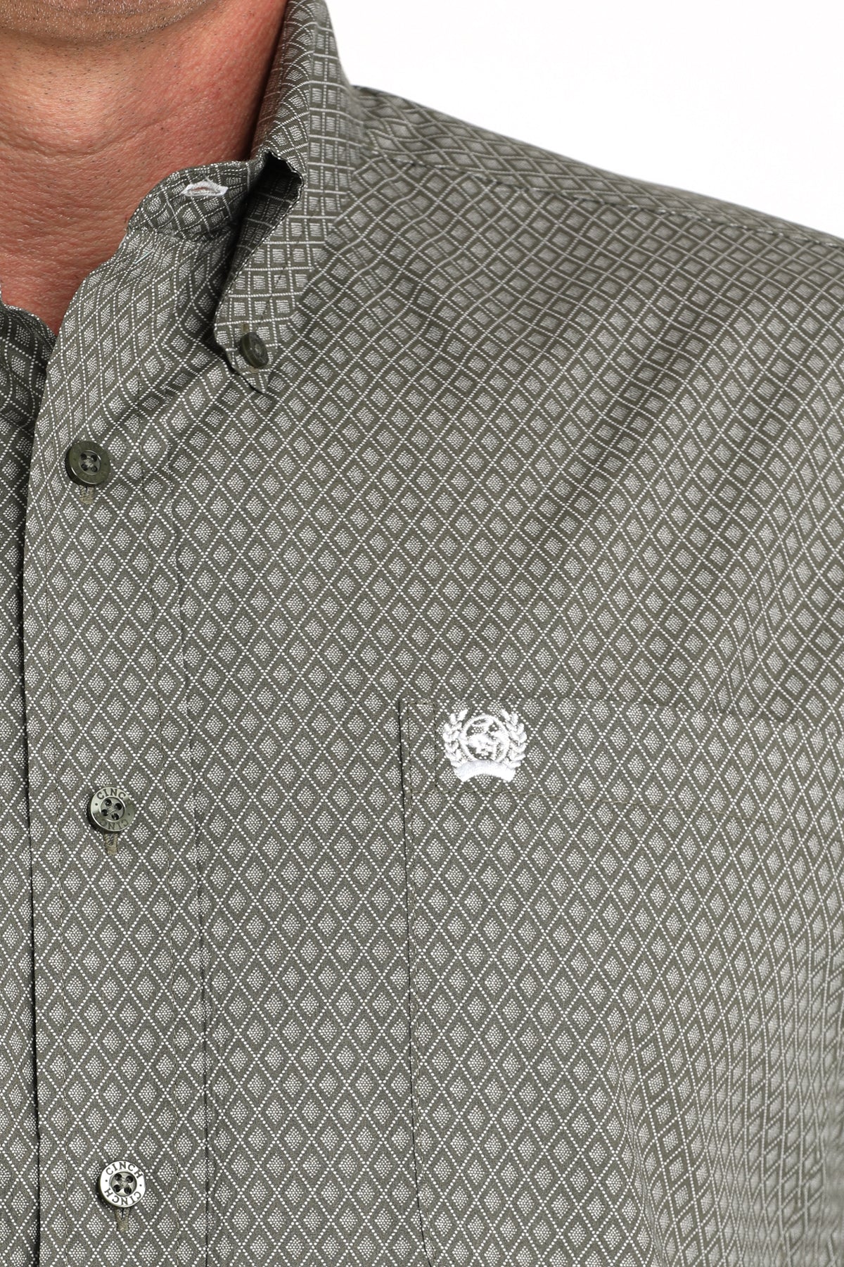 Cinch Men's Olive Geometric Button Down Shirt MTW1105981