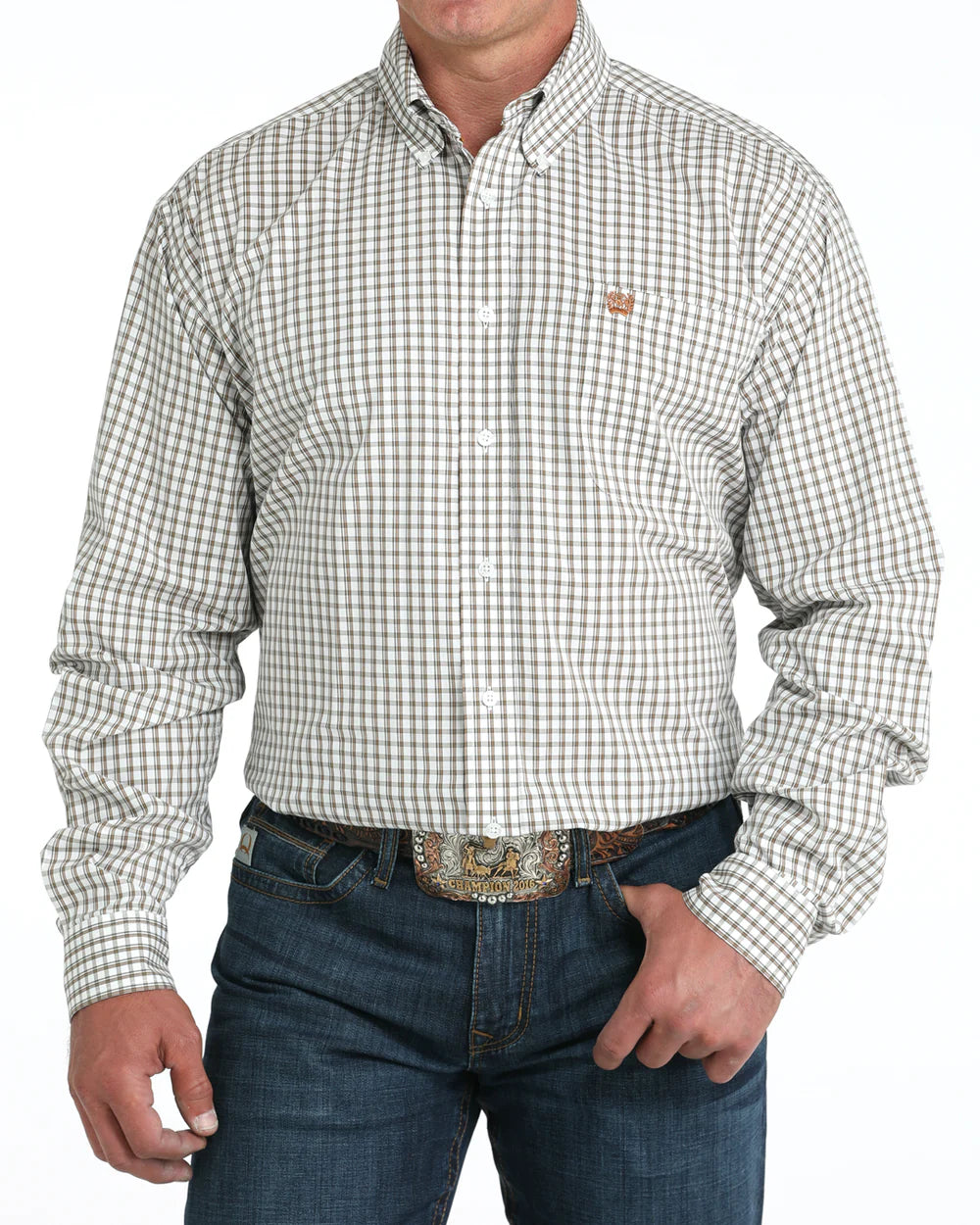 Cinch Men's White Plaid Button Down Shirt MTW1105983
