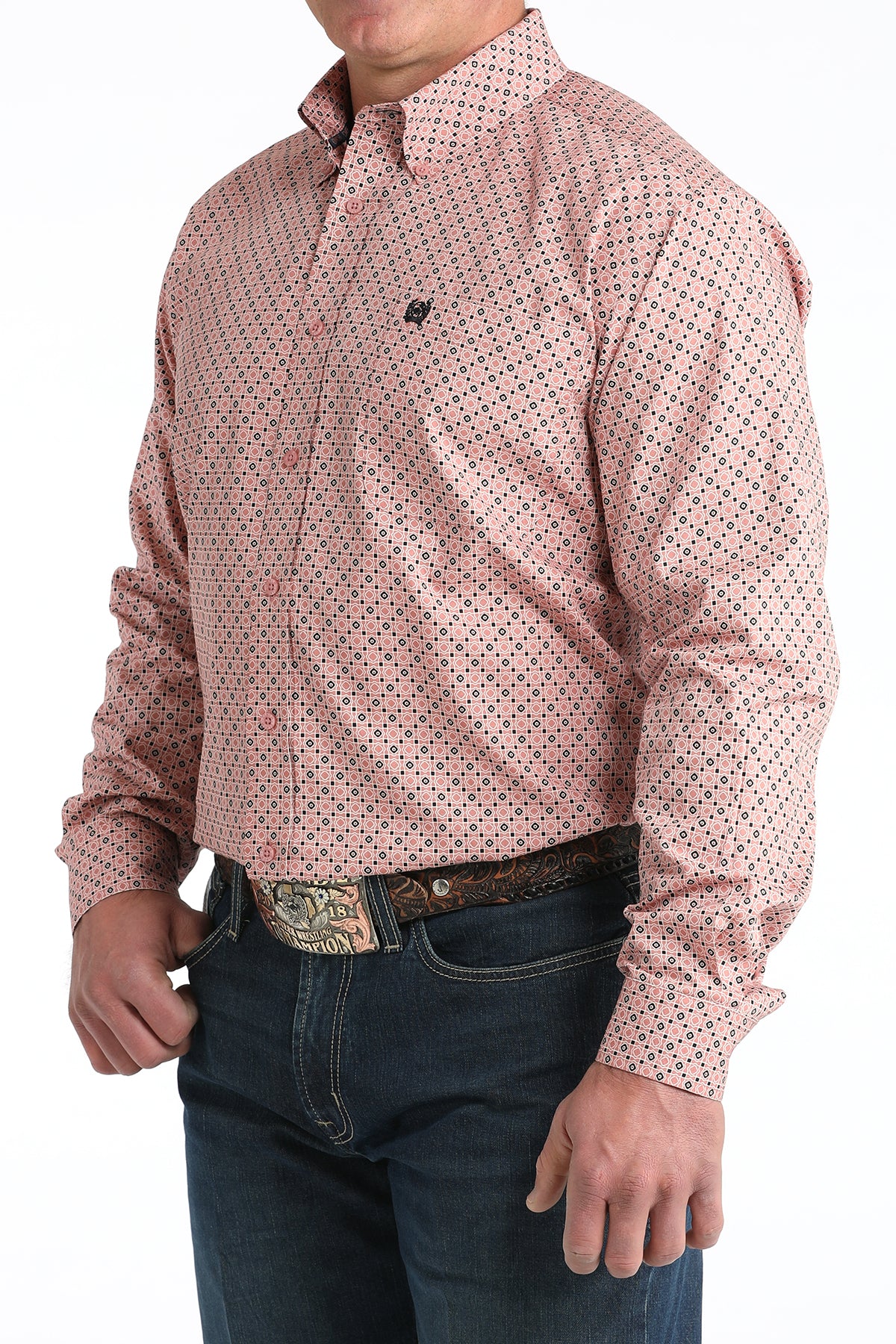 Cinch Men's Pink Patterned Long Sleeve Shirt MTW1106014