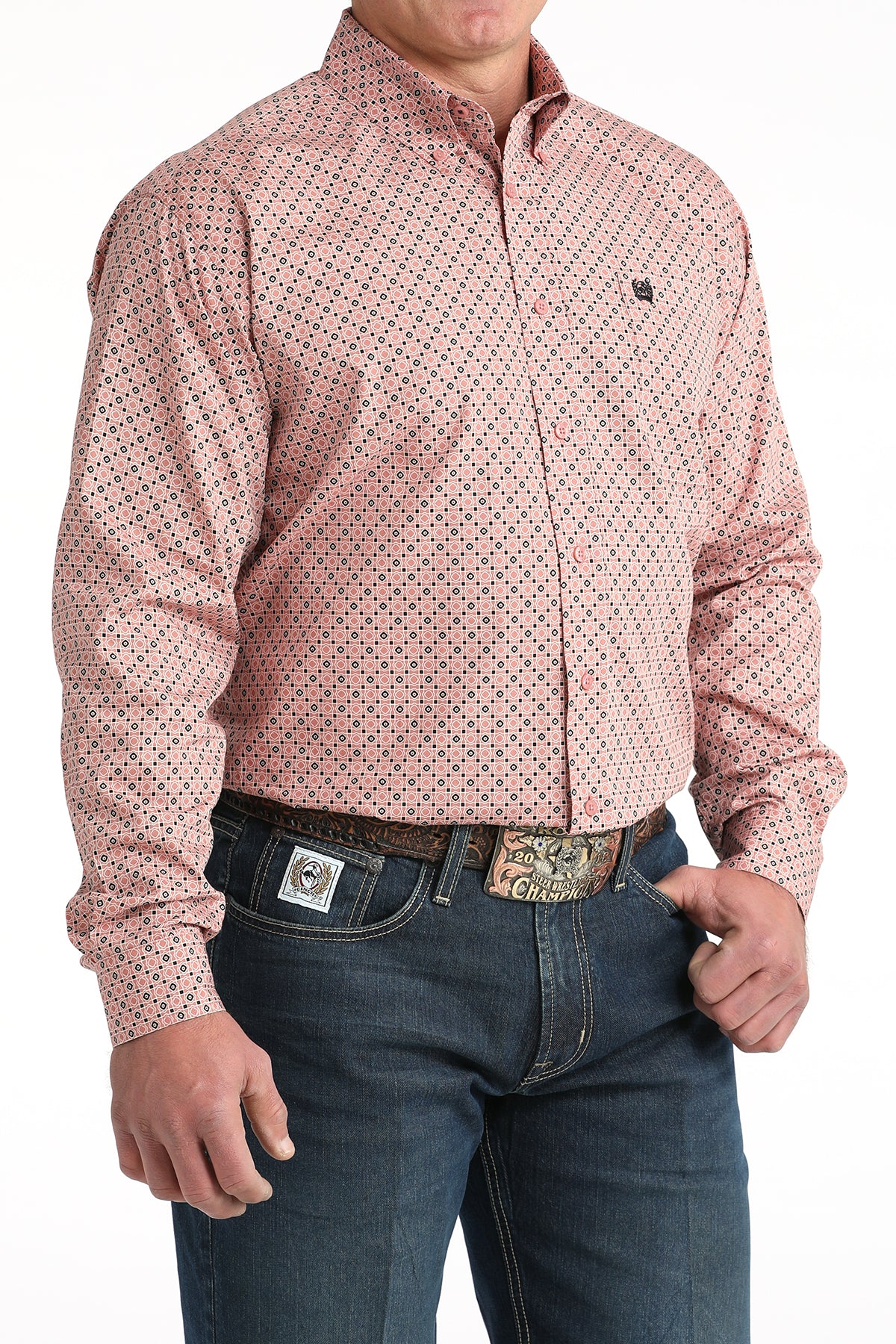 Cinch Men's Pink Patterned Long Sleeve Shirt MTW1106014
