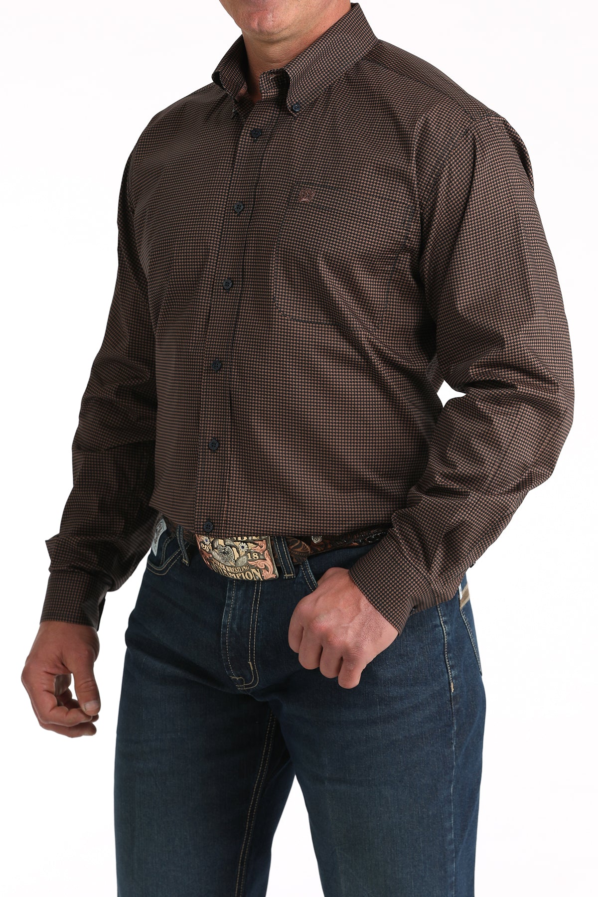 Cinch Men's Chocolate Printed Long Sleeve Shirt MTW1106019