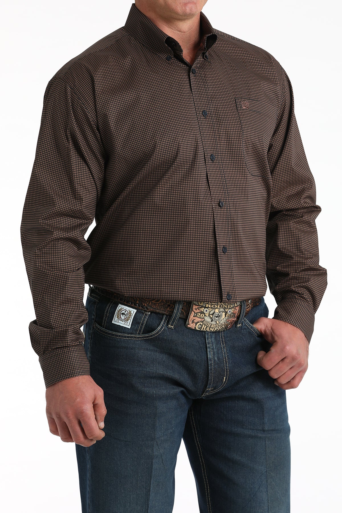 Cinch Men's Chocolate Printed Long Sleeve Shirt MTW1106019