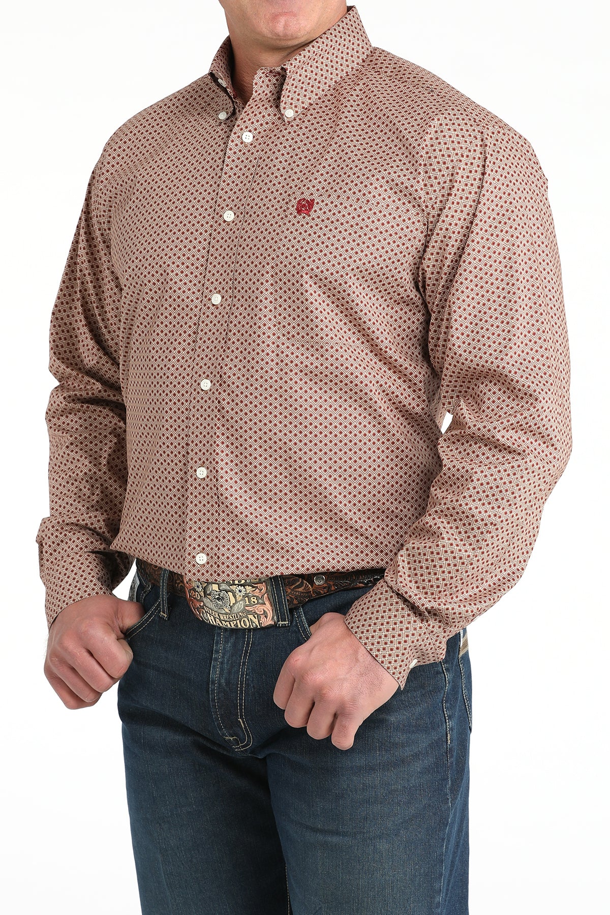 Cinch Men's Brown Printed Long Sleeve Shirt MTW1106022