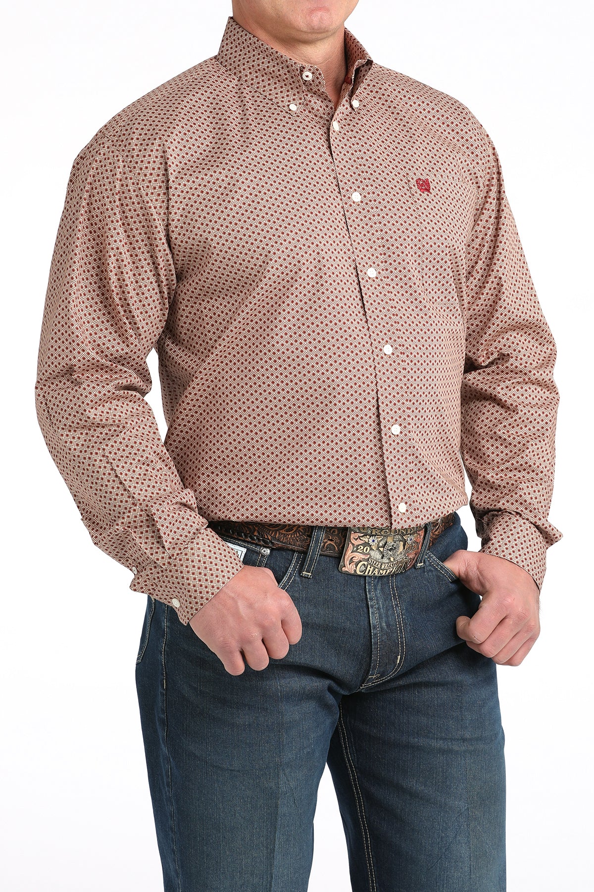 Cinch Men's Brown Printed Long Sleeve Shirt MTW1106022
