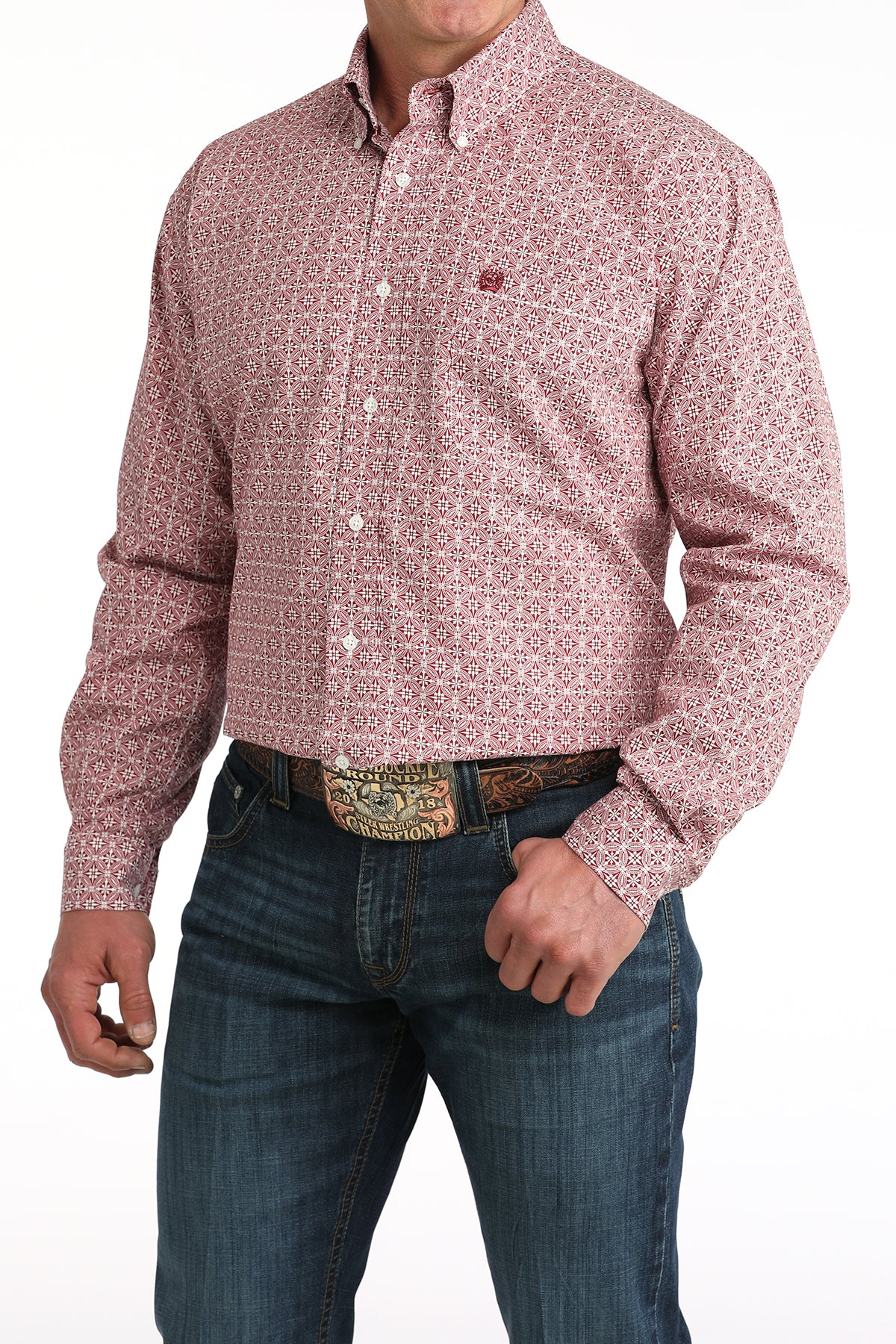 Cinch Men's Red Printed Long Sleeve Shirt MTW1106052