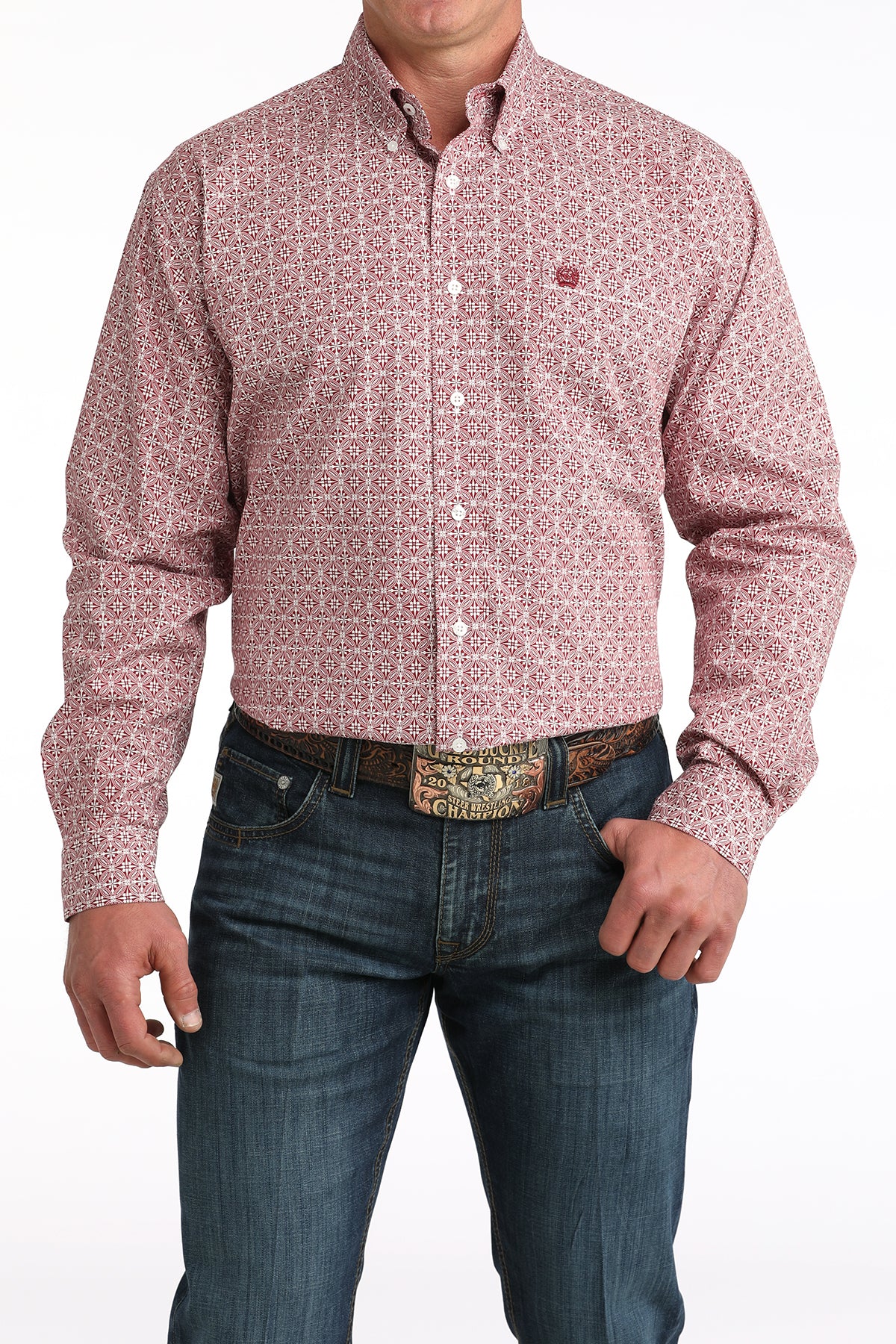 Cinch Men's Red Printed Long Sleeve Shirt MTW1106052