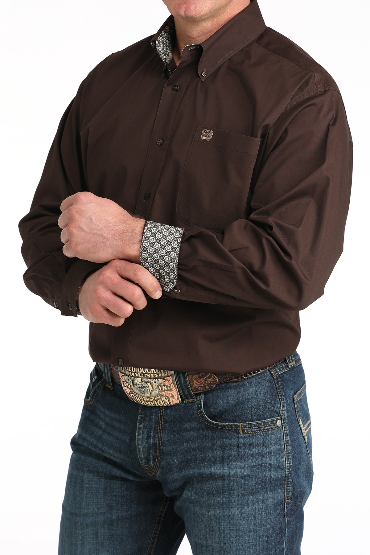 Cinch Men's Solid Brown Long Sleeve Shirt MTW1106065