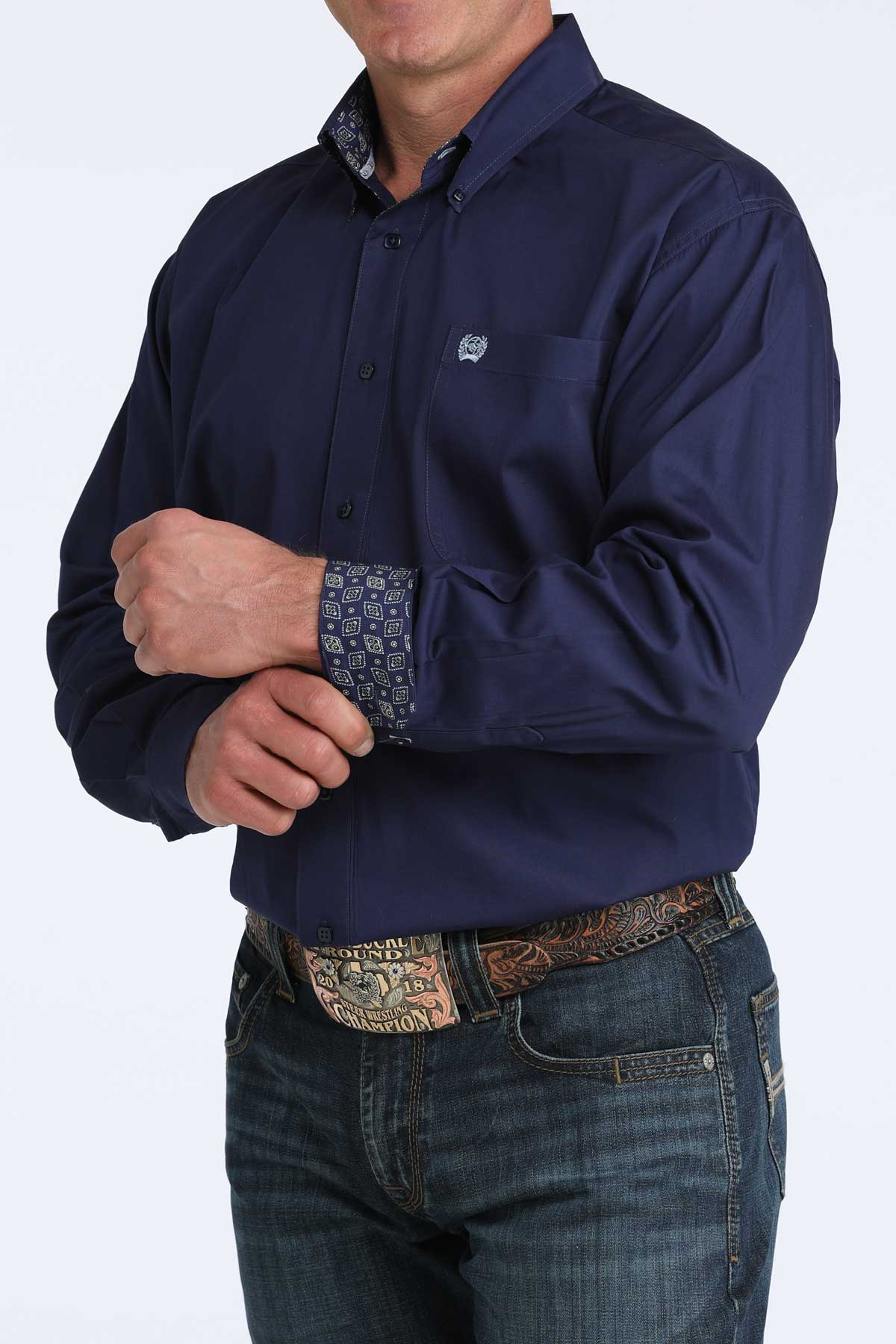 Cinch Men's Solid Royal Blue Long Sleeve Shirt MTW1106074