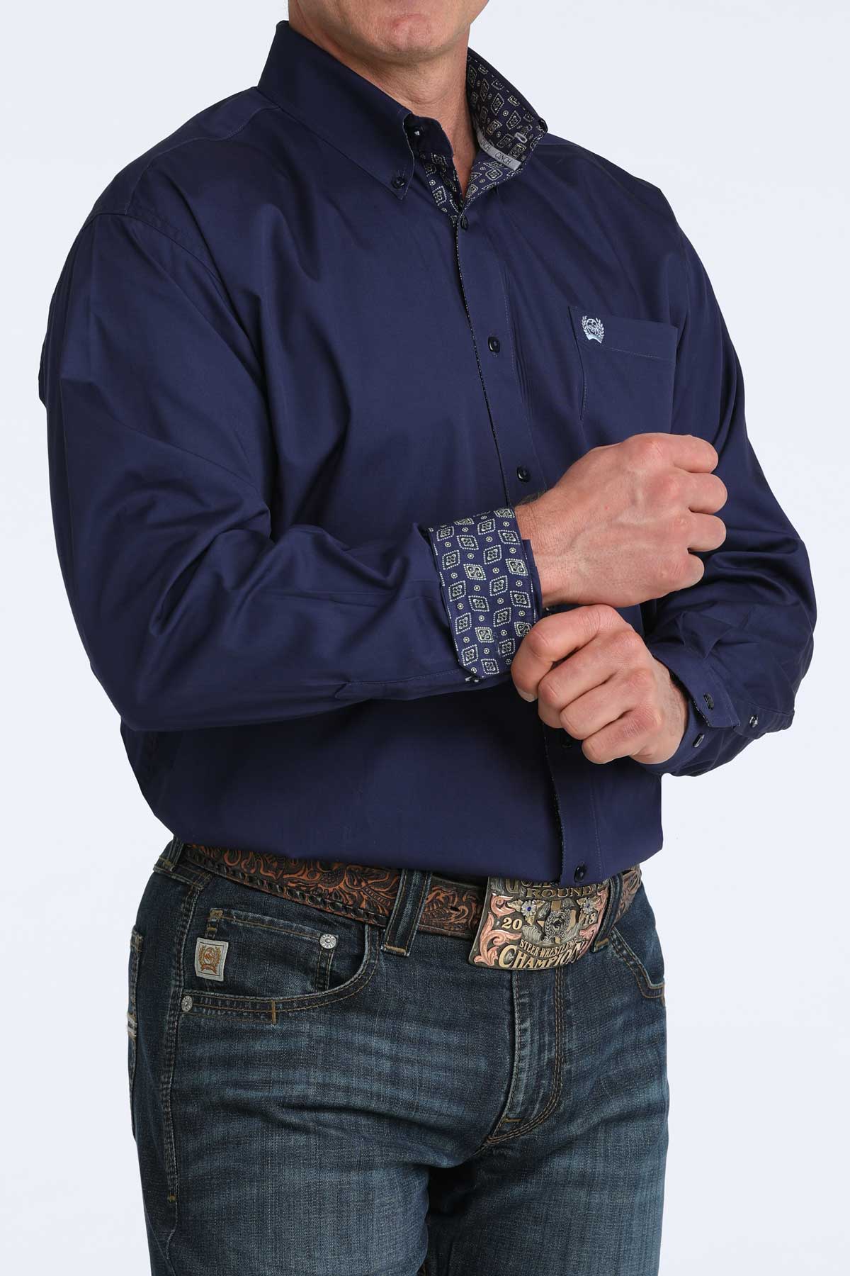 Cinch Men's Solid Royal Blue Long Sleeve Shirt MTW1106074