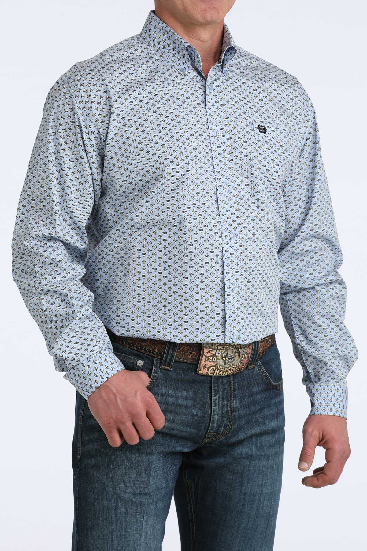 Cinch Men's Light Blue Patterned Long Sleeve Shirt MTW1106076