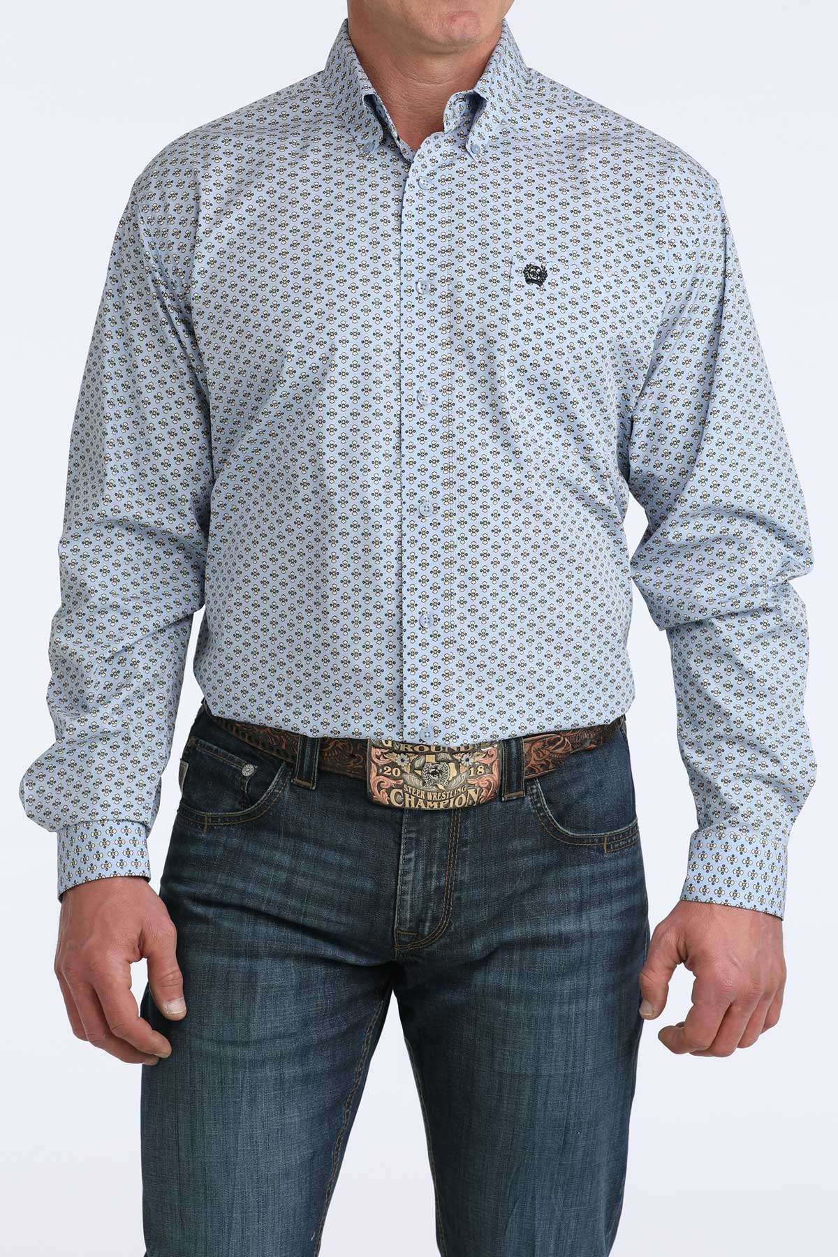 Cinch Men's Light Blue Patterned Long Sleeve Shirt MTW1106076