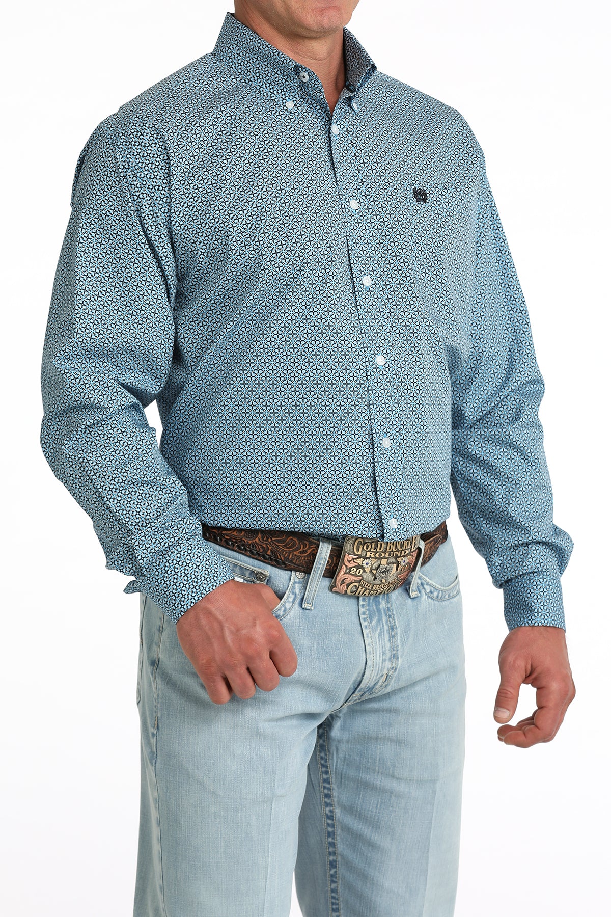 Cinch Men's Blue Printed Long Sleeve Shirt MTW1106084