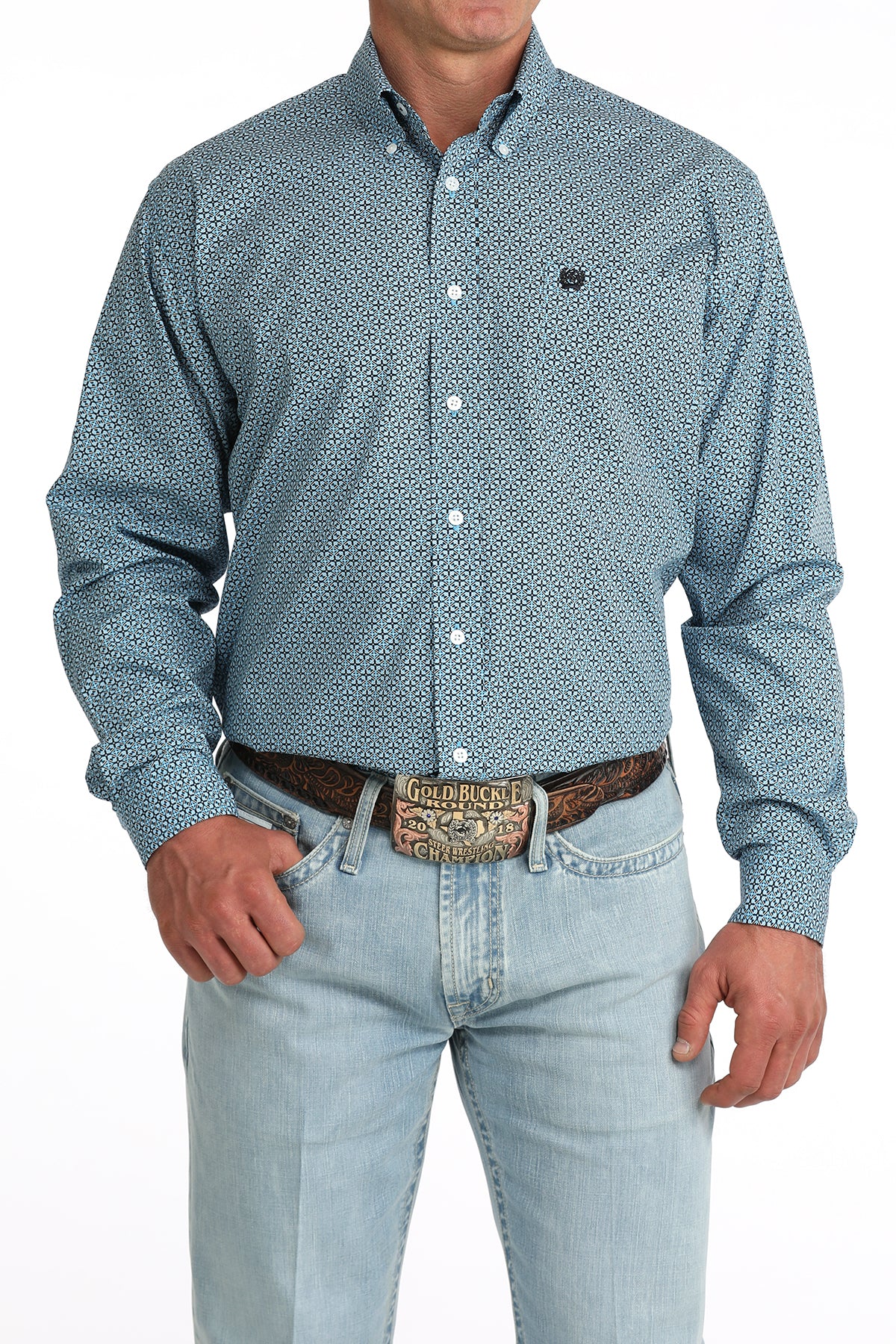 Cinch Men's Blue Printed Long Sleeve Shirt MTW1106084