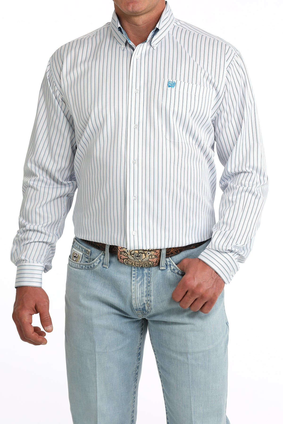 Cinch Men's Blue Striped Long Sleeve Shirt MTW1106085