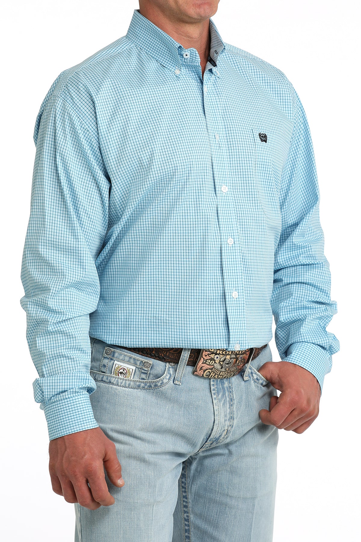 Cinch Men's Blue Plaid Button Up Shirt MTW1106087