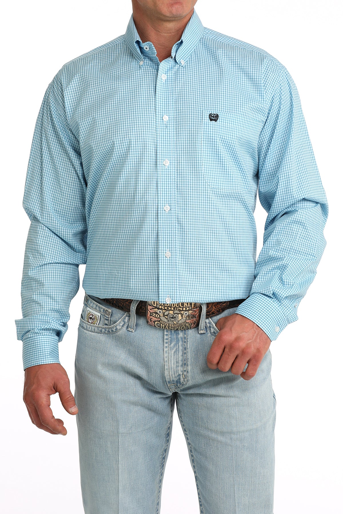 Cinch Men's Blue Plaid Button Up Shirt MTW1106087