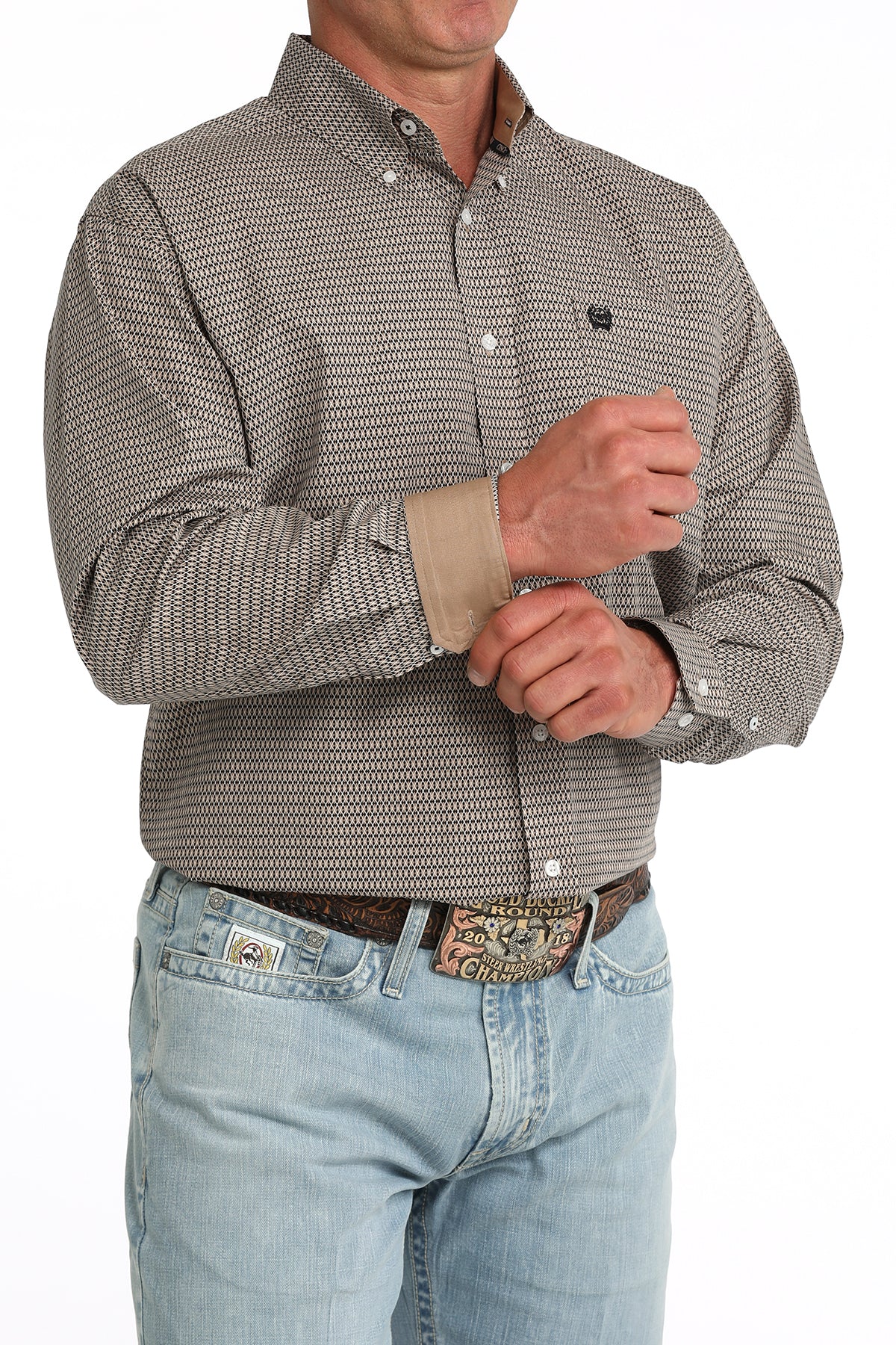 Cinch Men's Khaki Printed Long Sleeve Shirt MTW1106089
