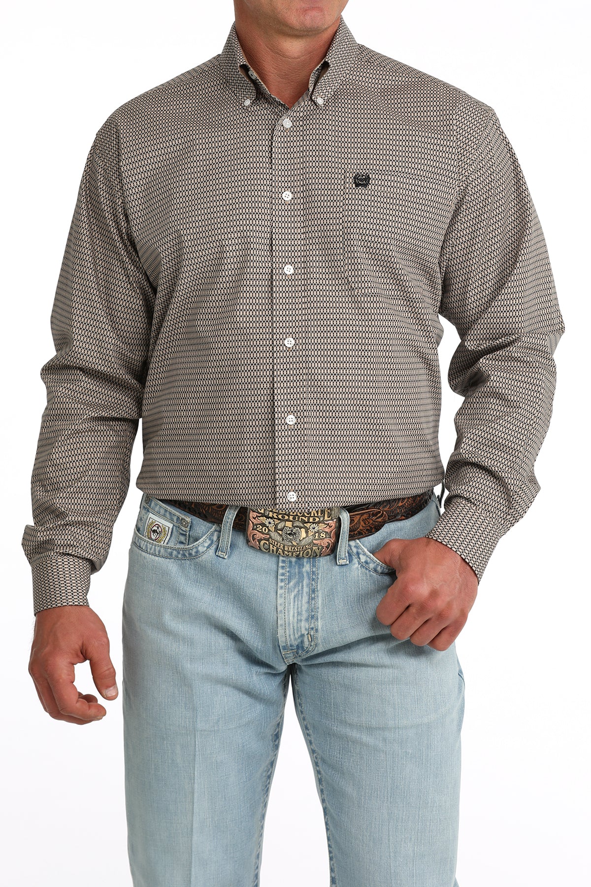 Cinch Men's Khaki Printed Long Sleeve Shirt MTW1106089