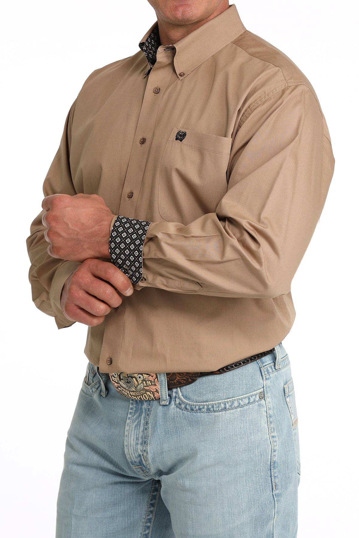 Cinch Men's Solid Khaki Brown Button Down Shirt MTW1106090