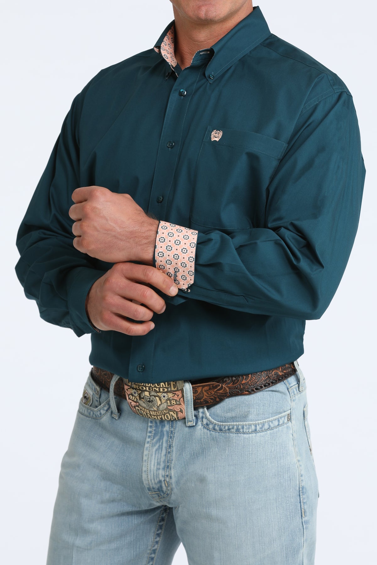 Cinch Men's Solid Teal Button Down Shirt MTW1106106