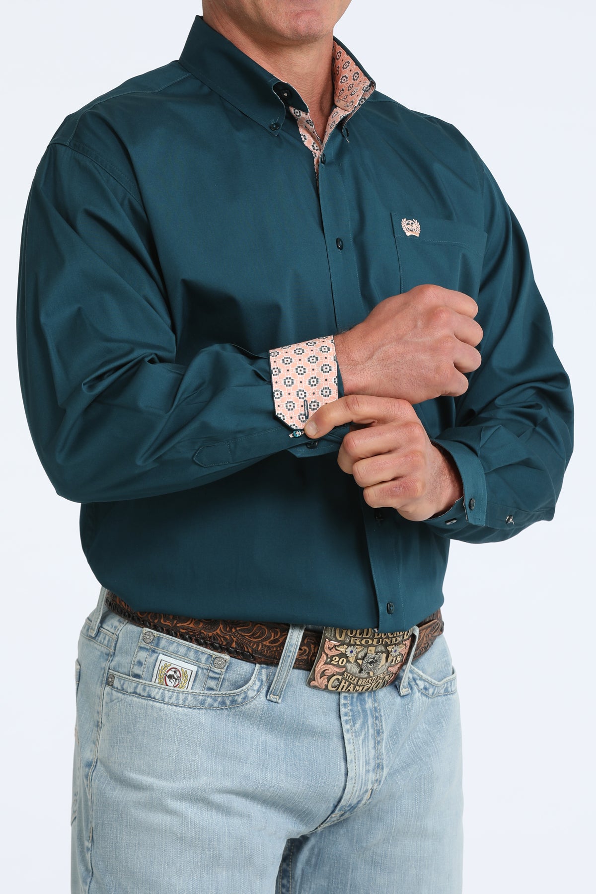 Cinch Men's Solid Teal Button Down Shirt MTW1106106