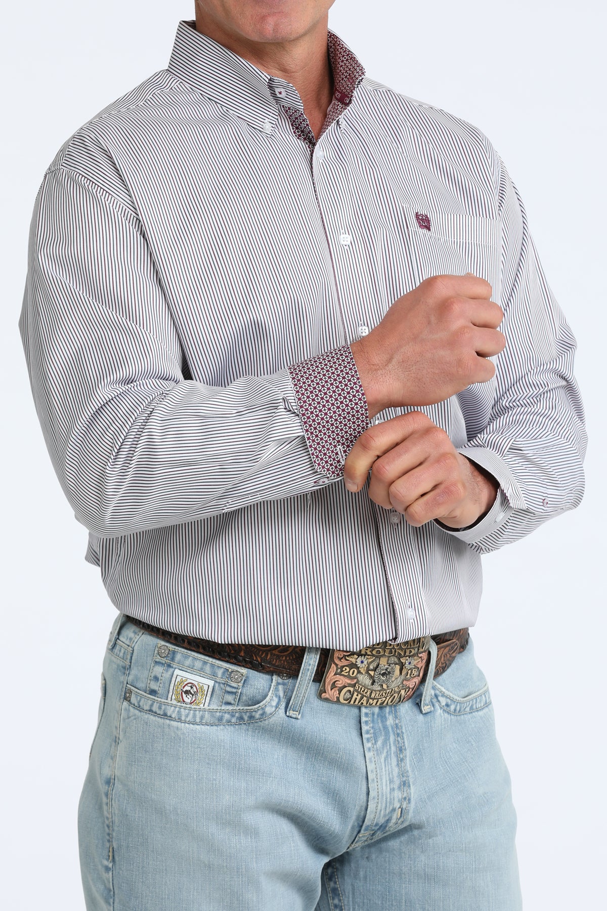 Cinch Men's Blue and Purple Striped Long Sleeve Shirt MTW1106107