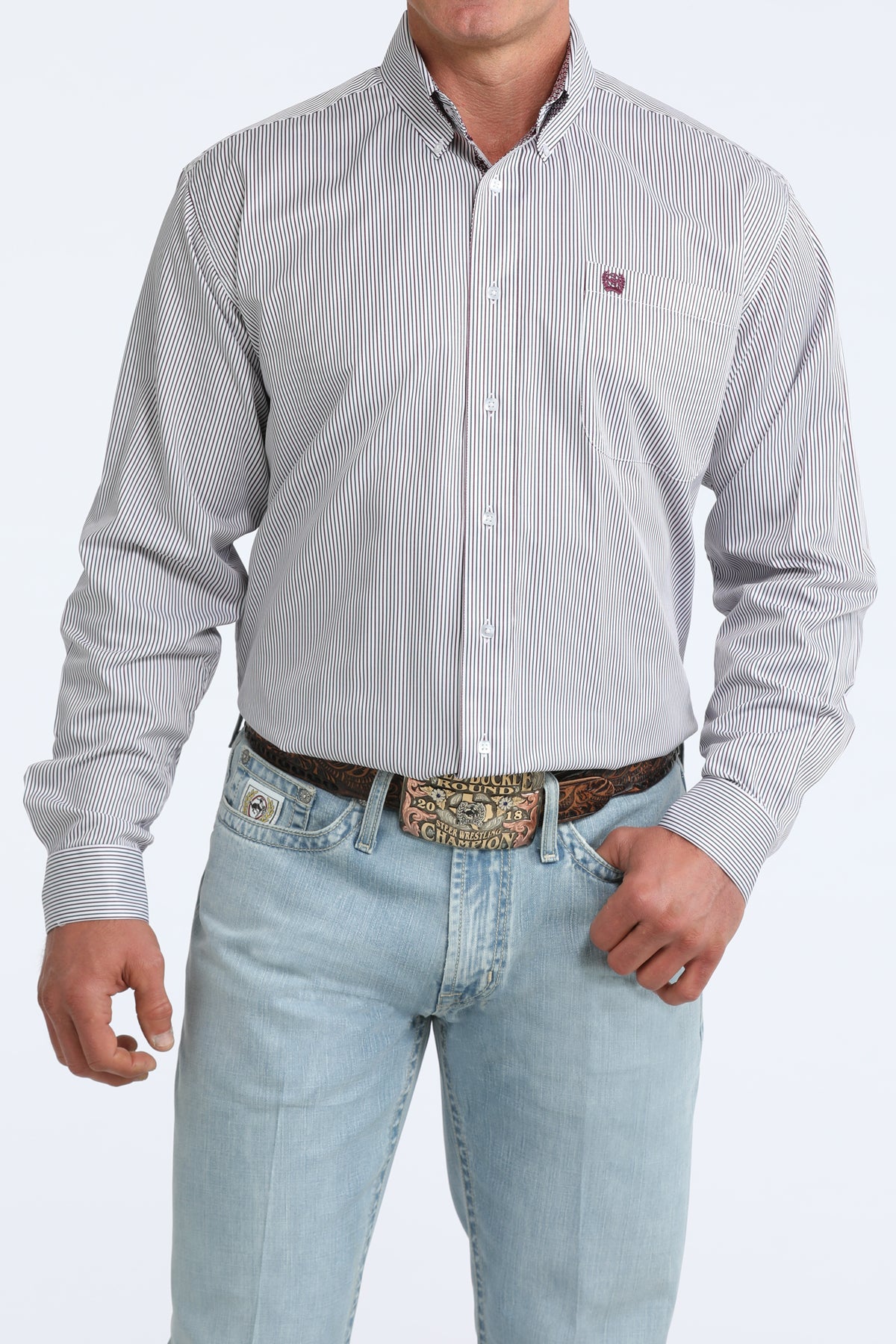 Cinch Men's Blue and Purple Striped Long Sleeve Shirt MTW1106107