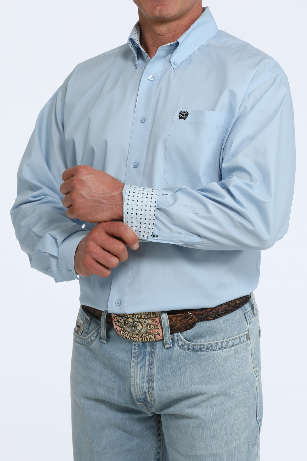 Cinch Men's Solid Light Blue Button Up Shirt MTW1106125