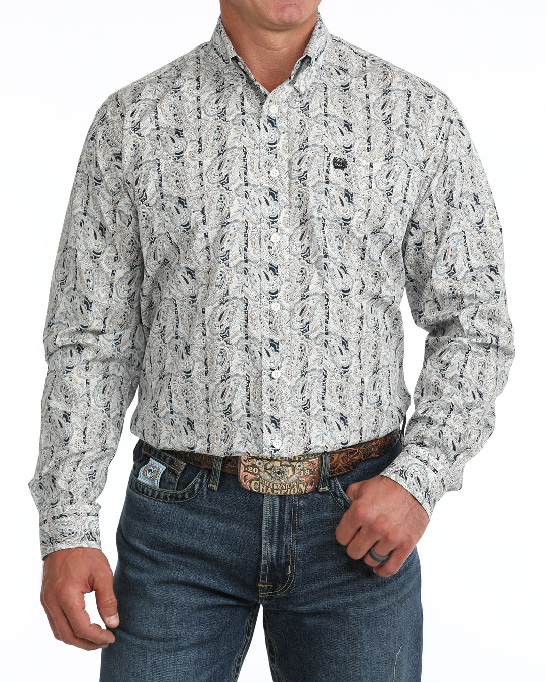 Cinch Men's Cream Paisley Print Button Up Shirt MTW1106154