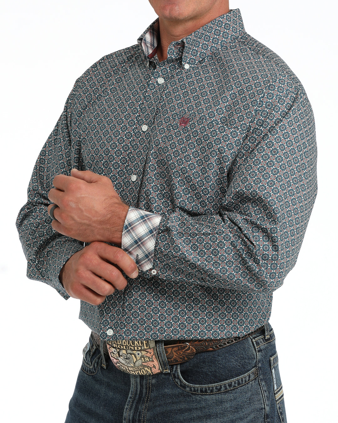 Cinch Men's Blue Geometric Printed Long Sleeve Shirt MTW1106170