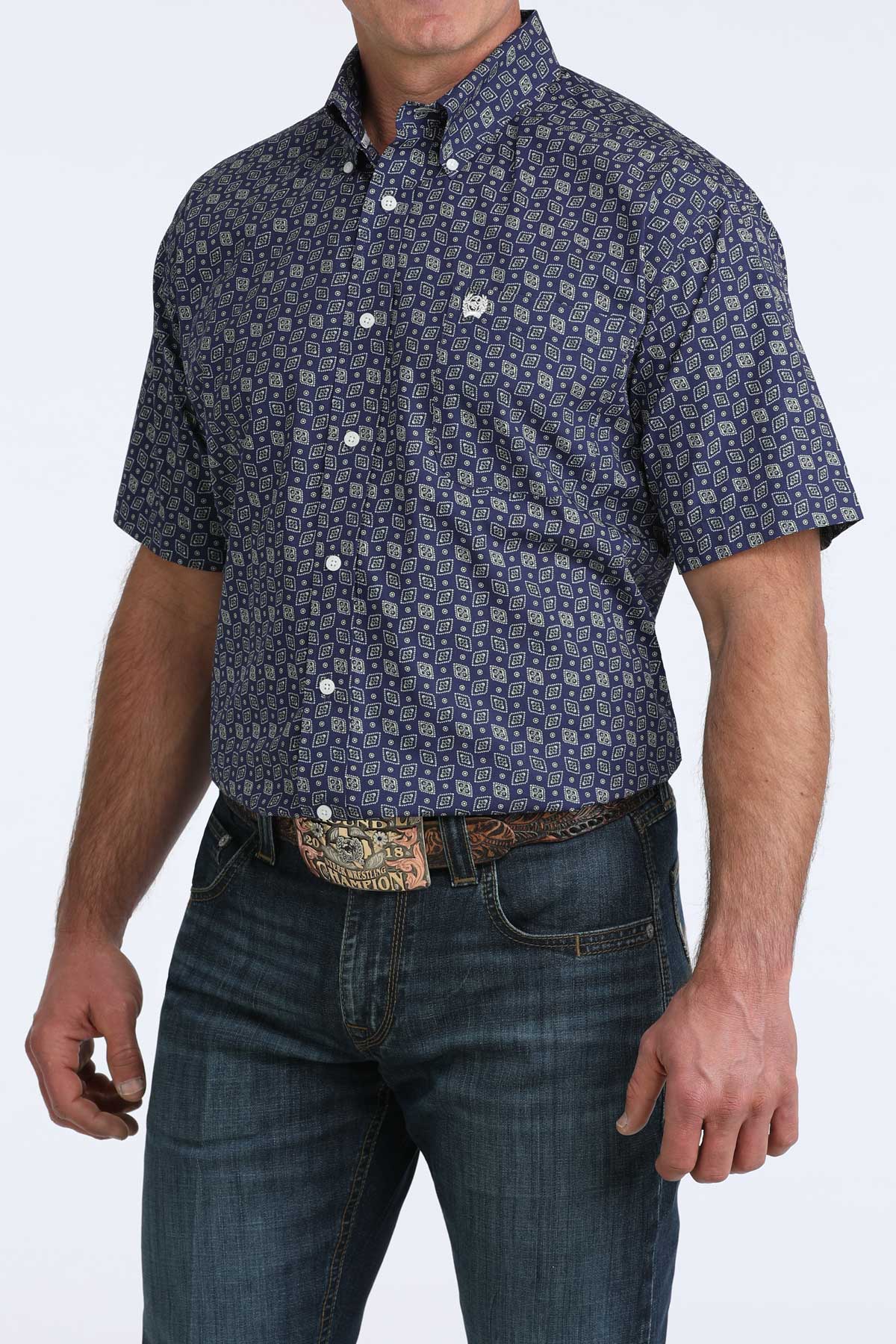 Cinch Men's Royal Printed Short Sleeve Shirt MTW1111514