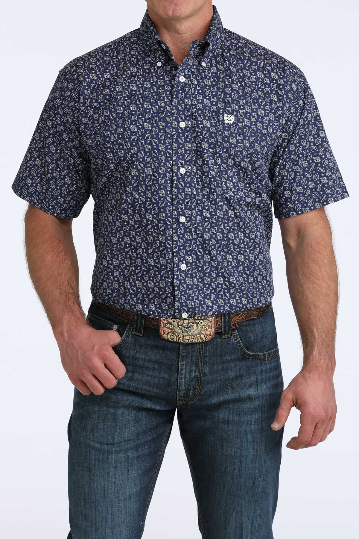 Cinch Men's Royal Printed Short Sleeve Shirt MTW1111514