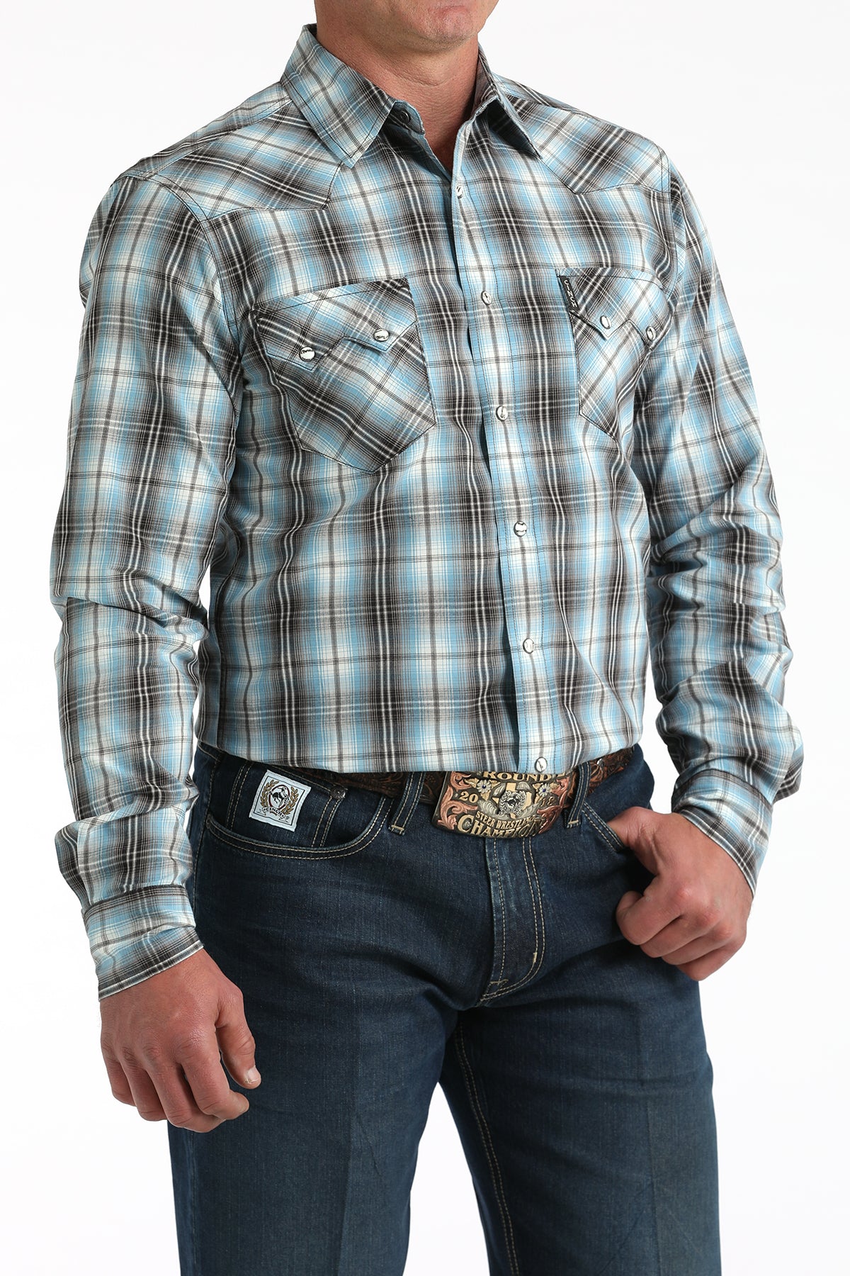 Cinch Men's Turquoise Plaid Modern Fit Shirt MTW1301089