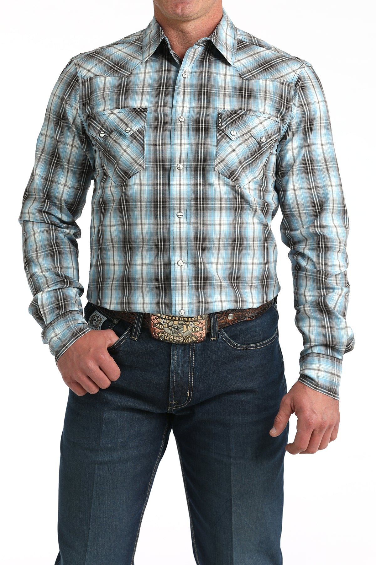 Cinch Men's Turquoise Plaid Modern Fit Shirt MTW1301089