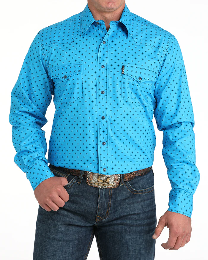Cinch Men's Blue Printed Modern Fit Snap Front Shirt MTW1303092