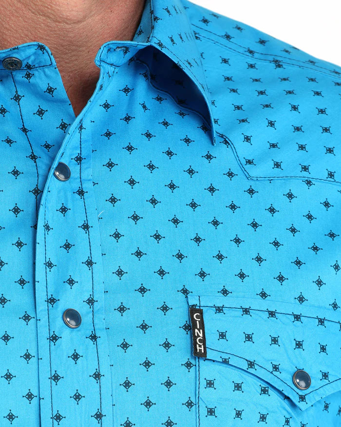 Cinch Men's Blue Printed Modern Fit Snap Front Shirt MTW1303092