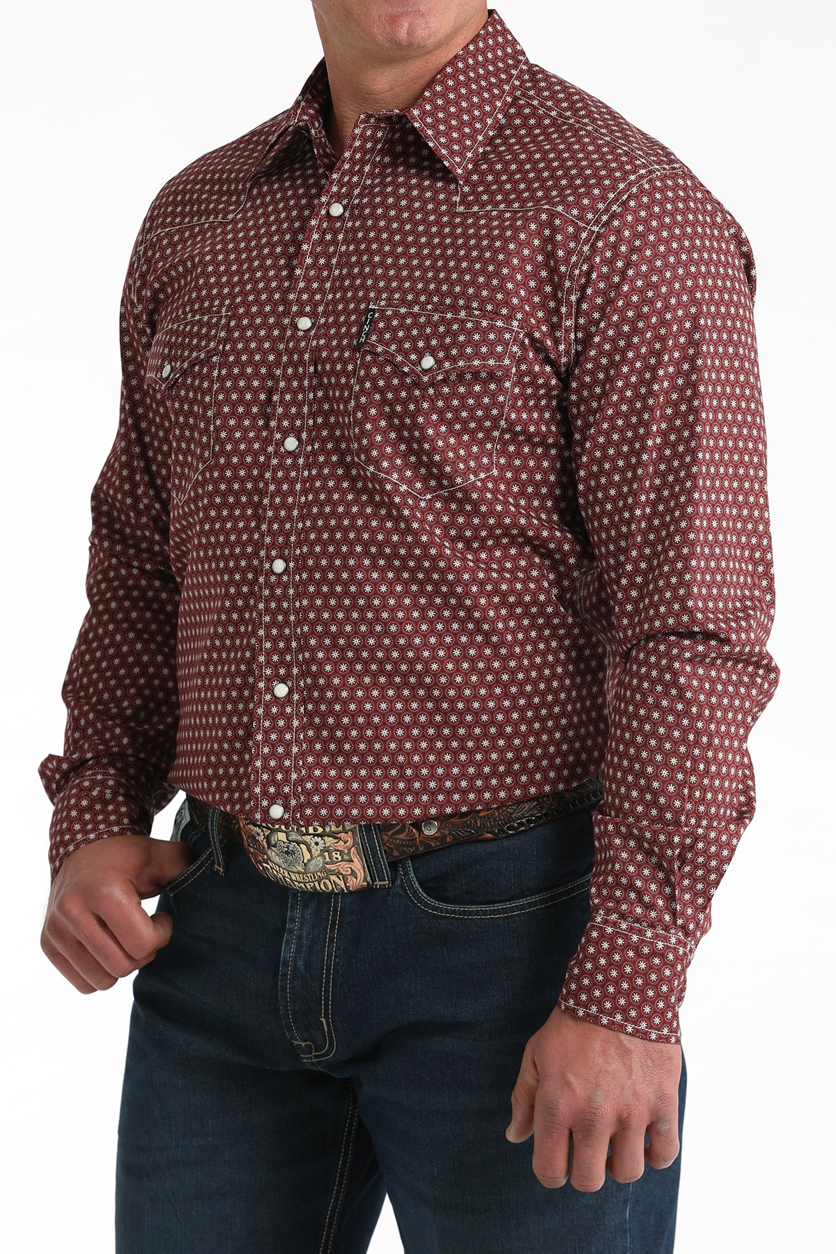 Cinch Men's Burgundy Modern Fit Long Sleeve Shirt MTW1303099