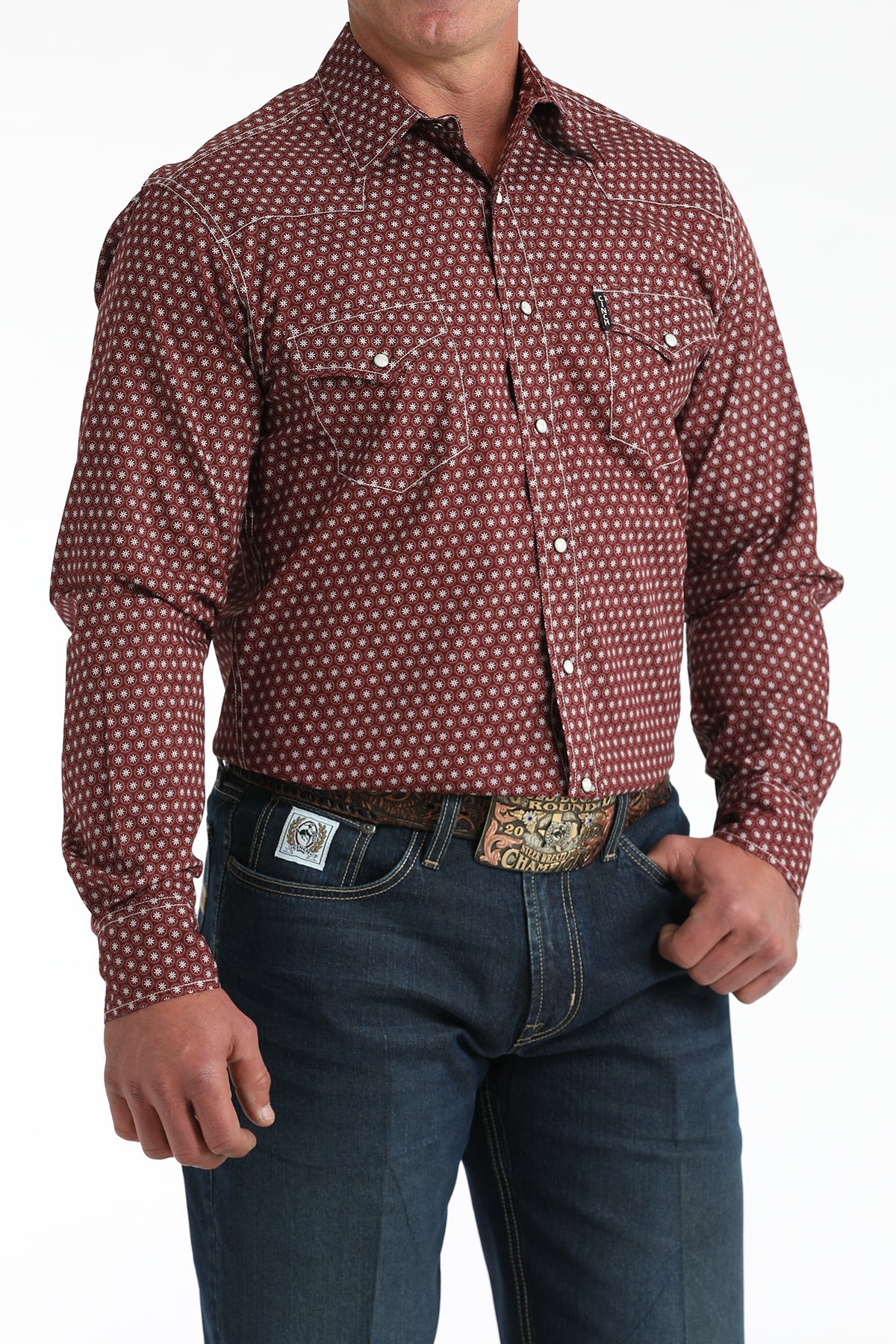 Cinch Men's Burgundy Modern Fit Long Sleeve Shirt MTW1303099