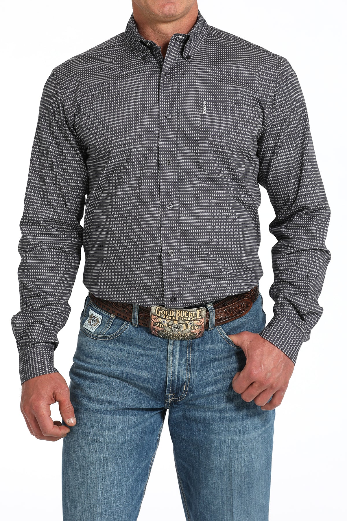Cinch Men's Black and White Printed Modern Shirt MTW1347130