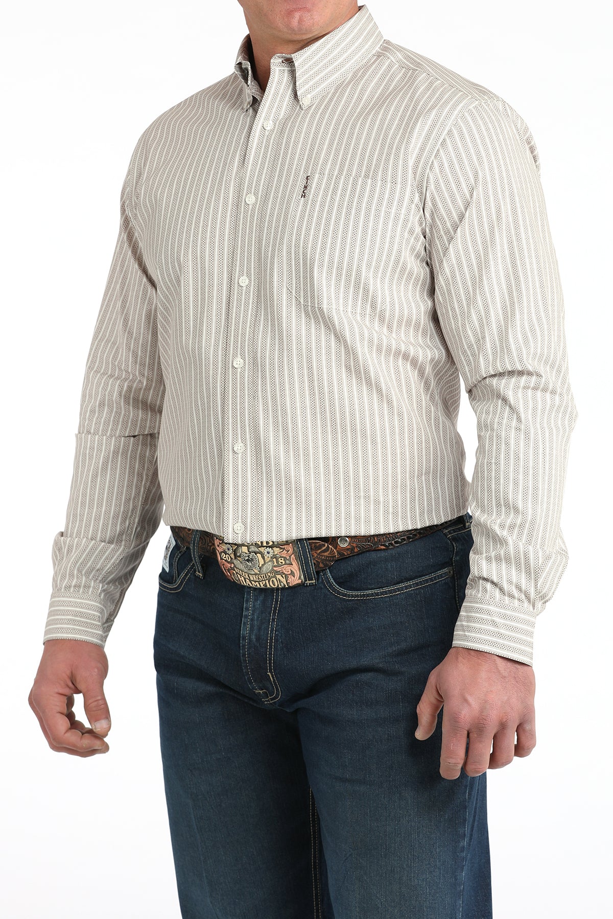 Cinch Men's Tan Striped Long Sleeve Shirt MTW1347148