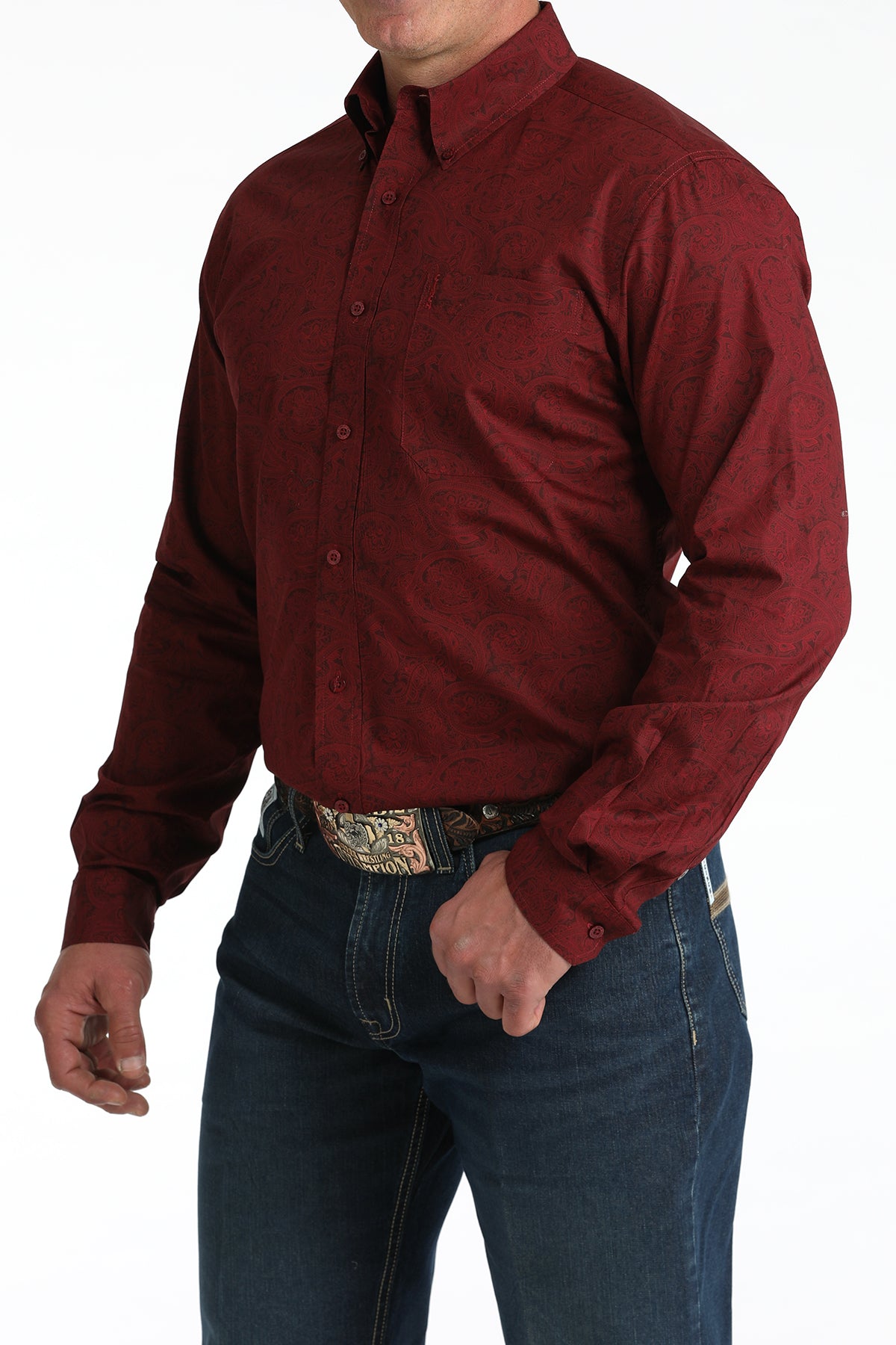Cinch Men's Burgundy Printed Long Sleeve Shirt MTW1347149