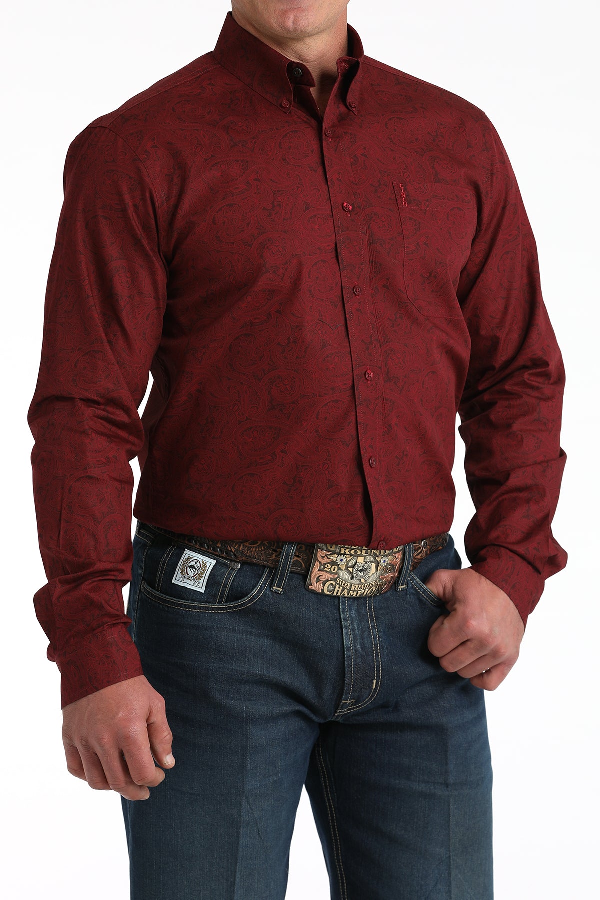 Cinch Men's Burgundy Printed Long Sleeve Shirt MTW1347149