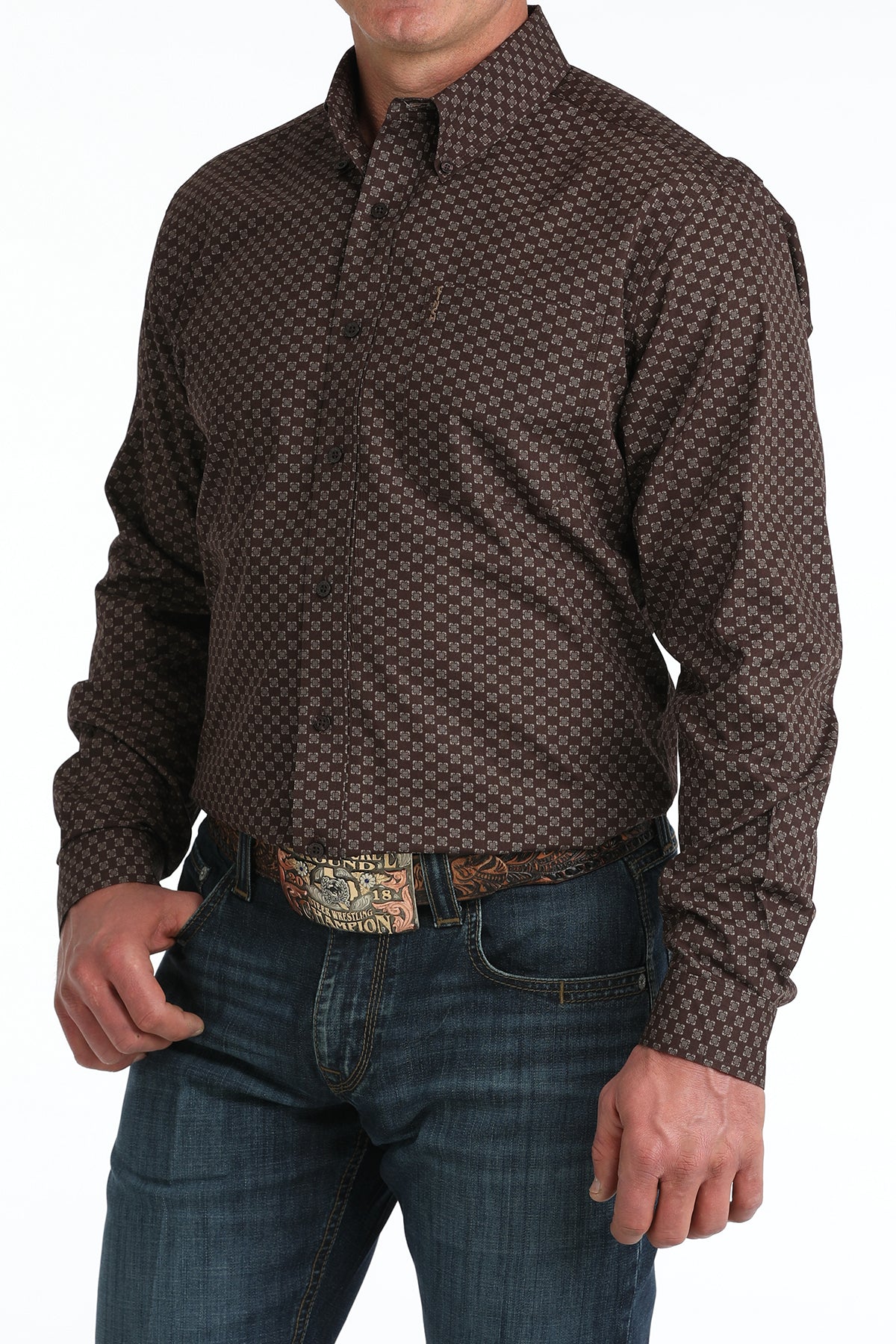 Cinch Men's Brown Printed Modern Fit Shirt MTW1347153