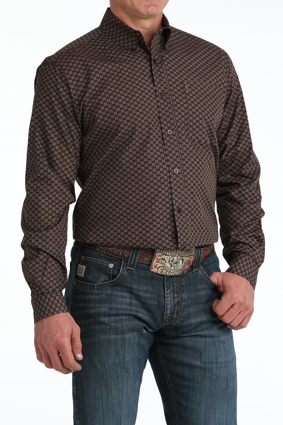 Cinch Men's Brown Printed Modern Fit Shirt MTW1347153