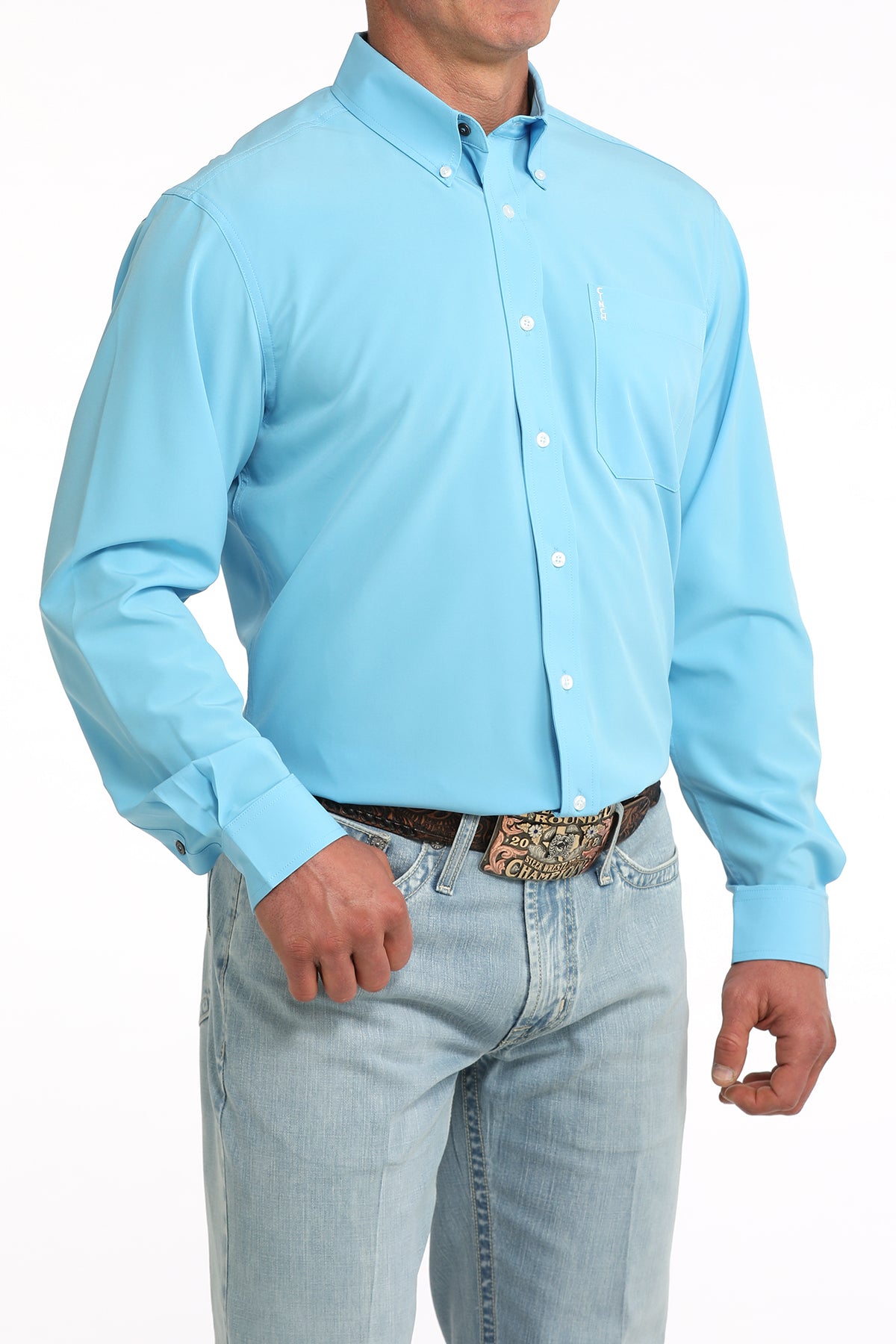 Cinch Men's Solid Light Blue Long Sleeve Shirt MTW1347156