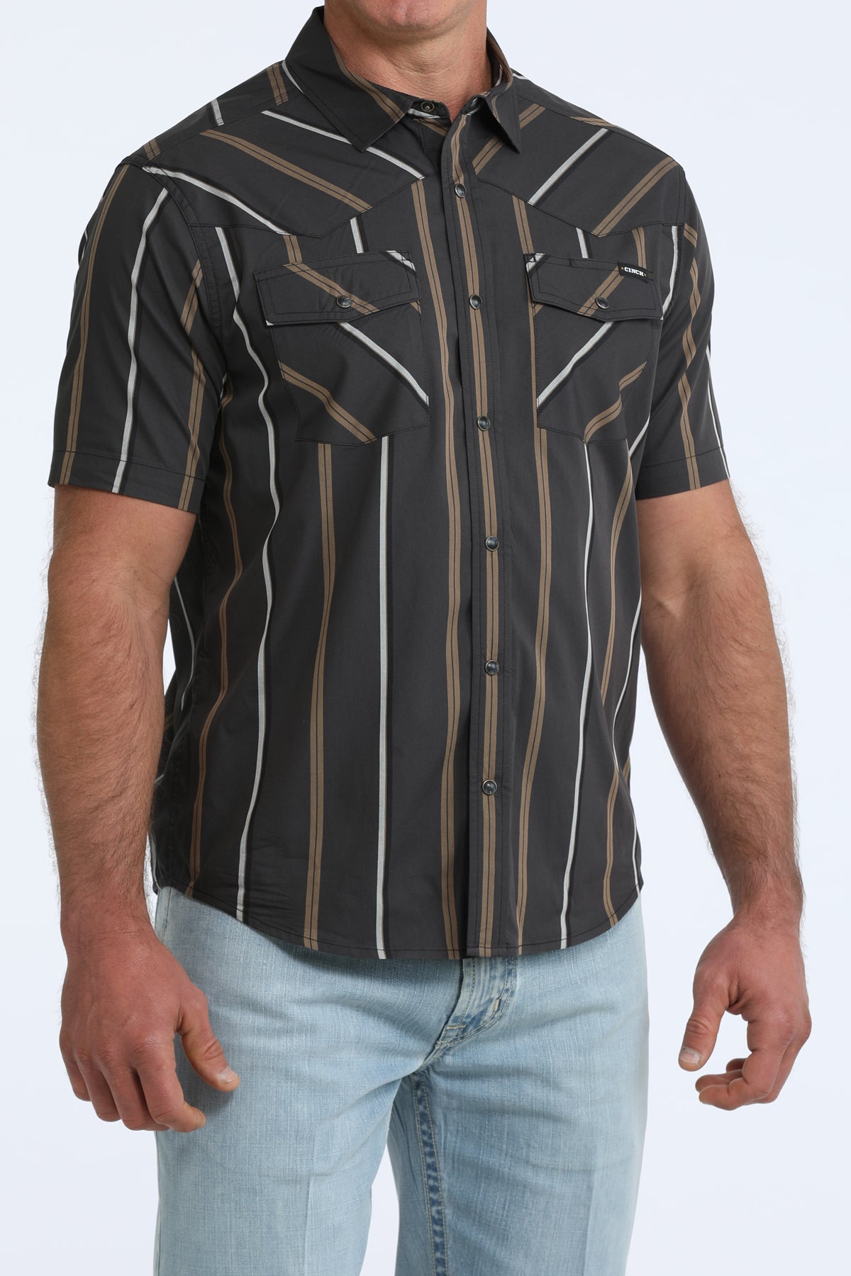 Cinch Men's Black Striped Short Sleeve Shirt MTW1402016
