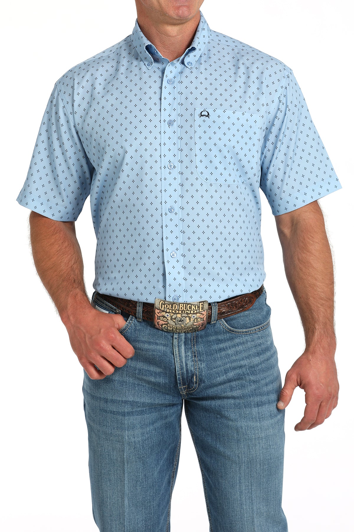 Cinch Men's Arenaflex Light Blue Print Button Down MTW1704152